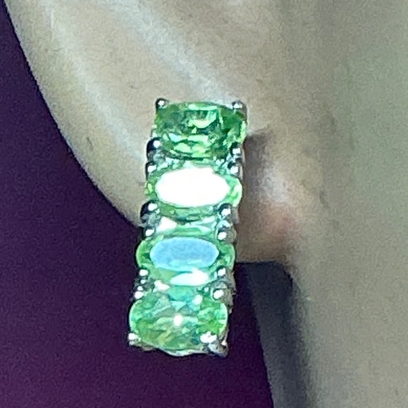 Sterling Silver Stud Earrings with Faceted Peridot Stones l 9/16 inch long - Picture 2 of 10